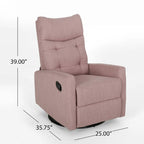 Fauteuil inclinable planeur à bascule avec fonction pivotante, tissu capitonné rose poudré