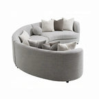 Canapé d'angle 3 places, 9 coussins, cadre incurvé, tissu bouclé gris
