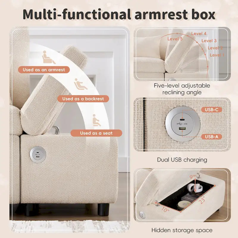 Canapé d'angle convertible modulaire Chenille avec pouf de rangement