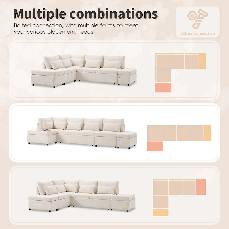 Canapé d'angle convertible modulaire Chenille avec pouf de rangement