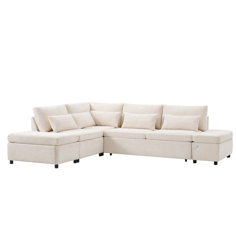Canapé d'angle convertible modulaire Chenille avec pouf de rangement
