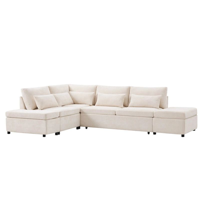 Canapé d'angle convertible modulaire Chenille avec pouf de rangement