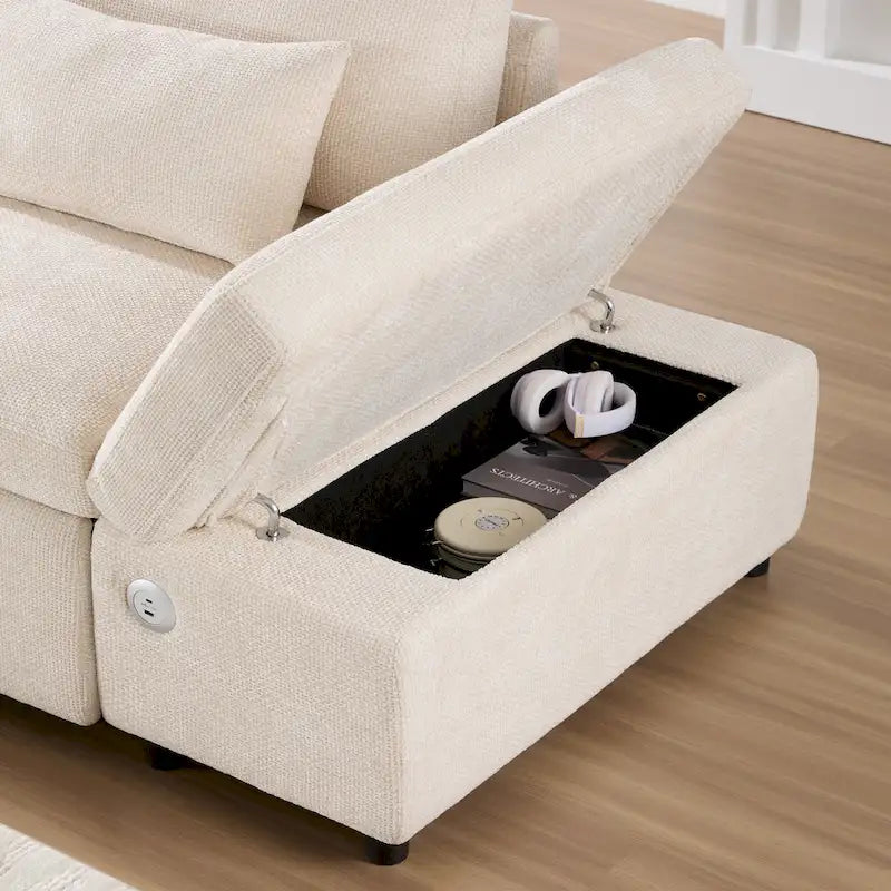 Canapé d'angle convertible modulaire Chenille avec pouf de rangement