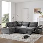 Canapé d'angle convertible modulaire Chenille avec pouf de rangement