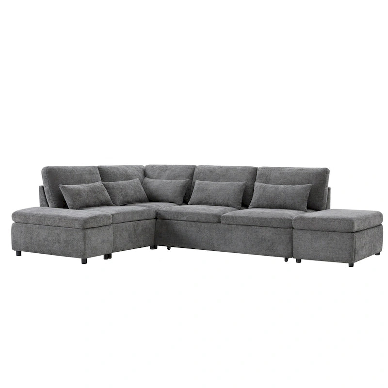 Canapé d'angle convertible modulaire Chenille avec pouf de rangement