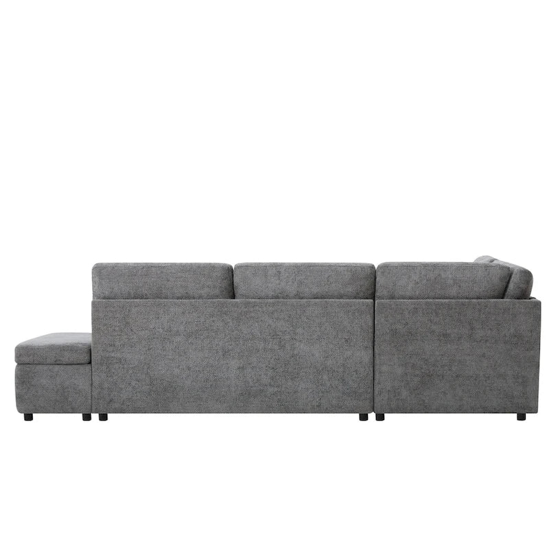 Canapé d'angle convertible modulaire Chenille avec pouf de rangement
