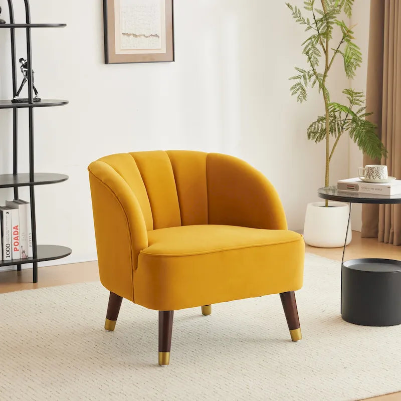 Fauteuil d'appoint moderne 28.25 rembourré avec pieds en bois d'hévéa robuste pour salon