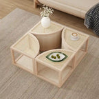 31.4 Table basse modulaire en bois moderne avec rotin naturel et rangement pour salon