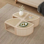 31.4 Table basse modulaire en bois moderne avec rotin naturel et rangement pour salon