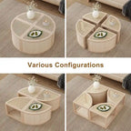 31.4 Table basse modulaire en bois moderne avec rotin naturel et rangement pour salon