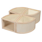 31.4 Table basse modulaire en bois moderne avec rotin naturel et rangement pour salon