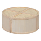 31.4 Table basse modulaire en bois moderne avec rotin naturel et rangement pour salon