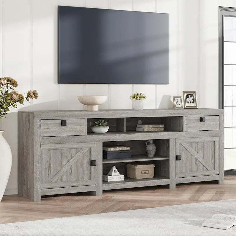 Meuble TV de ferme pour téléviseurs de 75/80 pouces, meuble de divertissement de 70 pouces de long pour salon