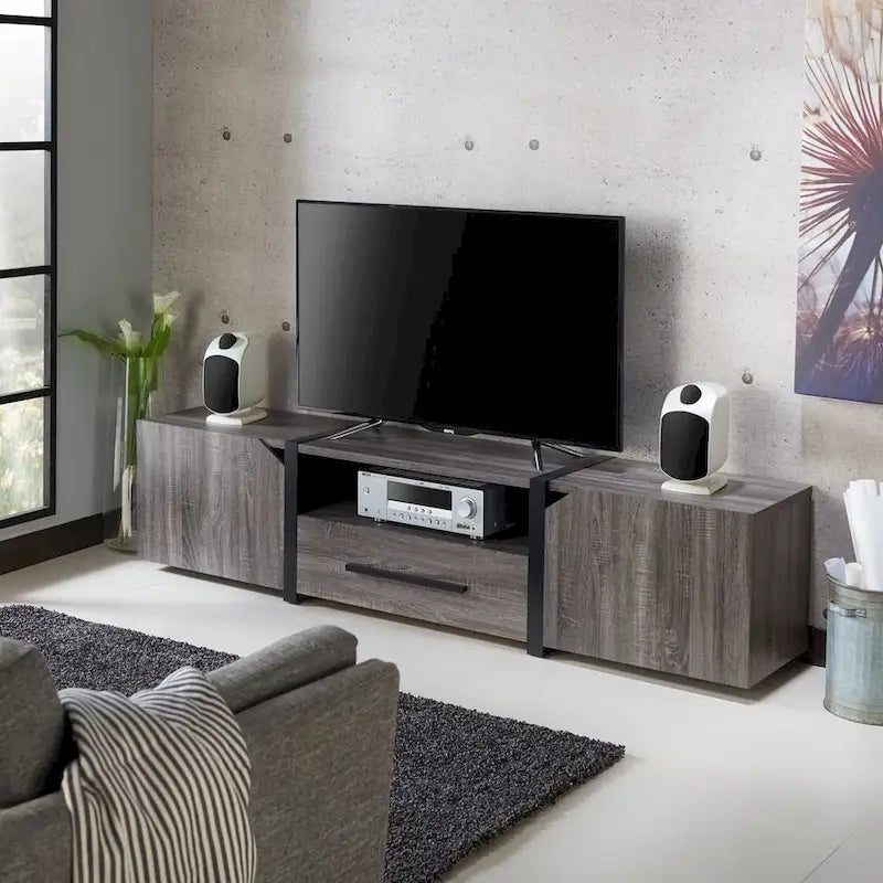 Sawa Rustic 81-inch 5-Shelf Multi-functional Storage TV Console by Strick & Bolton