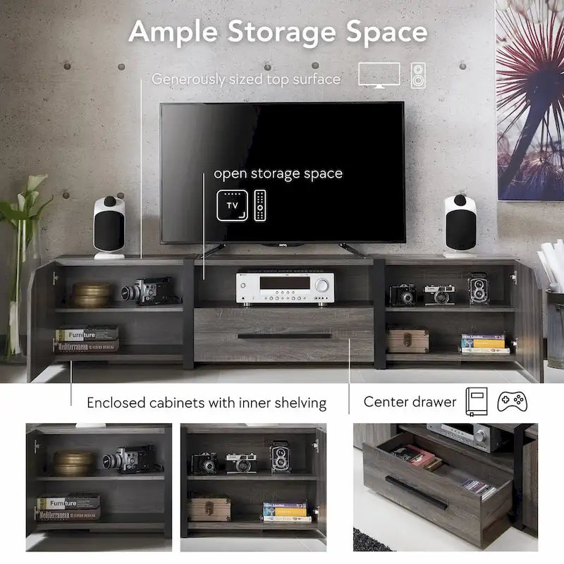 Meuble TV de rangement multifonctionnel à 5 étagères de 81 pouces