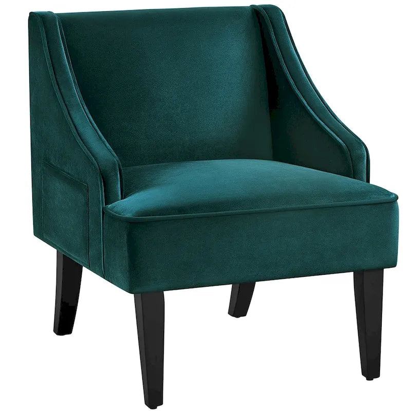 Fauteuil d'appoint moderne en velours avec pieds en bois d'hévéa