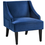 Fauteuil d'appoint moderne en velours avec pieds en bois d'hévéa
