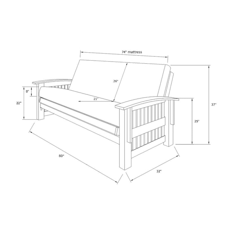 Cadre de futon grand format Washington avec matelas
