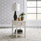 Table d'appoint en bois blanc de style ferme moderne avec tiroir