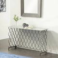 Console géométrique en métal avec plateau en verre miroir - Argent - 18Lx55Px32H