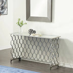 Console géométrique en métal avec plateau en verre miroir - Argent - 18Lx55Px32H