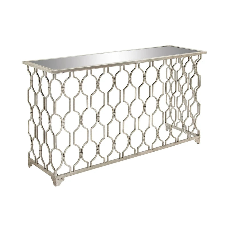 Console géométrique en métal avec plateau en verre miroir - Argent - 18Lx55Px32H