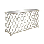Console géométrique en métal avec plateau en verre miroir - Argent - 18Lx55Px32H