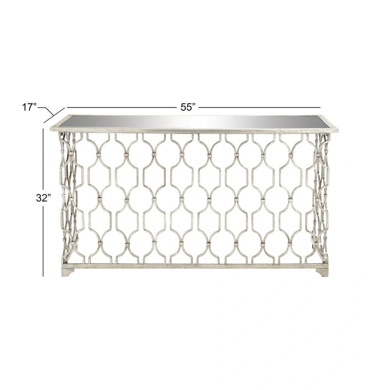 Console géométrique en métal avec plateau en verre miroir - Argent - 18Lx55Px32H