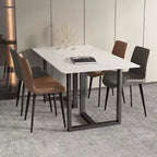 Table de salle à manger rectangulaire en pierre, moderne et minimaliste, 63 po, piètement en métal noir