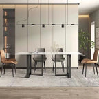 Table de salle à manger rectangulaire en pierre, moderne et minimaliste, 63 po, piètement en métal noir