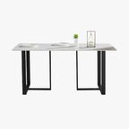 Table de salle à manger rectangulaire en pierre, moderne et minimaliste, 63 po, piètement en métal noir