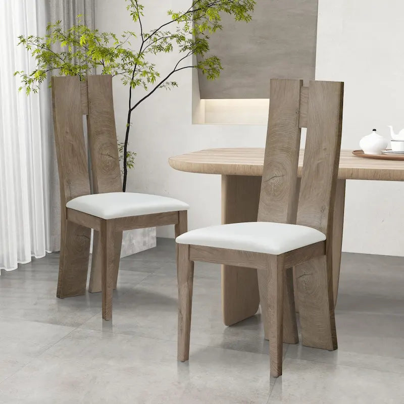 Lot de 2 chaises de salle à manger avec assise en similicuir et dossier en bois