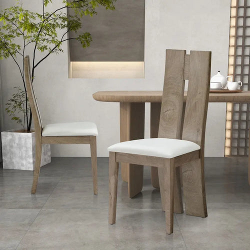 Lot de 2 chaises de salle à manger avec assise en similicuir et dossier en bois
