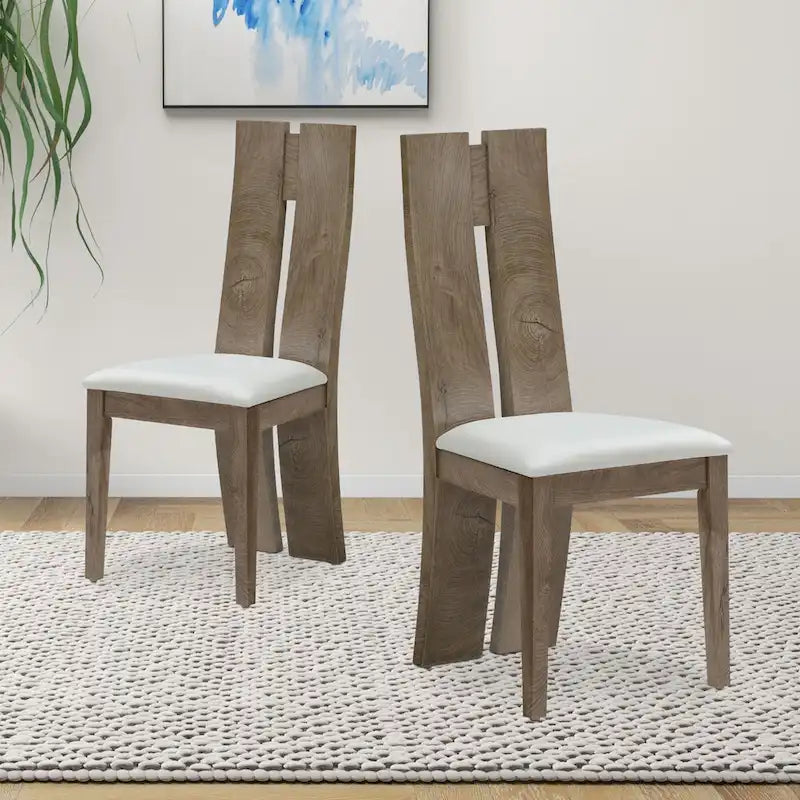 Lot de 2 chaises de salle à manger avec assise en similicuir et dossier en bois
