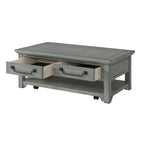 Table basse 2 tiroirs en bois massif gris tourterelle Beach House