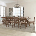 Ensemble table de ferme pliante rustique 9' x 40 avec 12 chaises à dossier croisé et coussins