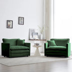 Lot de 2 fauteuils d'appoint, fauteuils en chenille haut de gamme, chaises d'appoint pour salon avec coussin décoratif, chenille verte