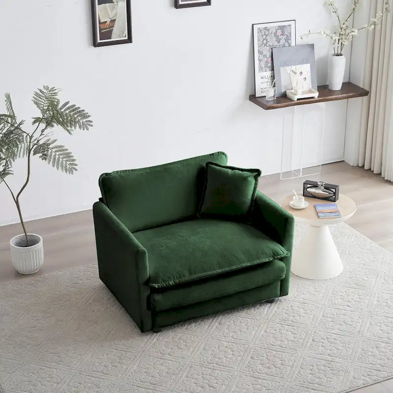 Lot de 2 fauteuils d'appoint, fauteuils en chenille haut de gamme, chaises d'appoint pour salon avec coussin décoratif, chenille verte