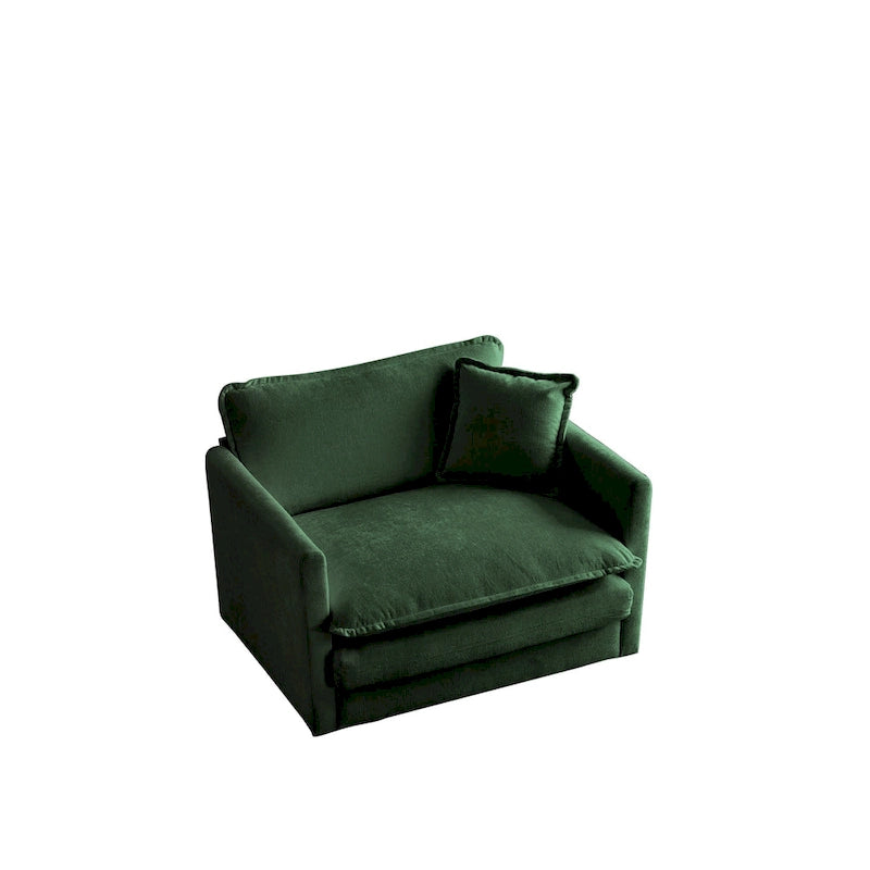 Lot de 2 fauteuils d'appoint, fauteuils en chenille haut de gamme, chaises d'appoint pour salon avec coussin décoratif, chenille verte