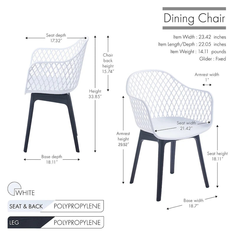 Chaises de salle à manger lot de 2, coque et pieds en plastique