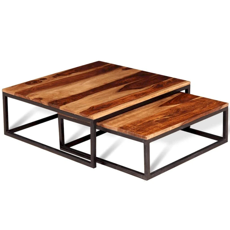 Table basse gigogne deux pièces en bois de Sesham massif