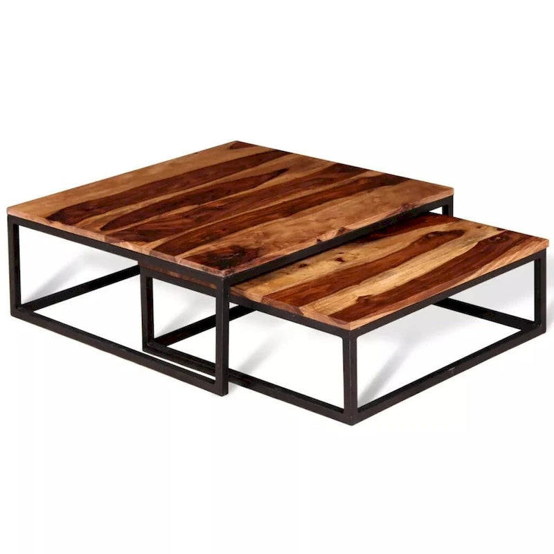 Table basse gigogne deux pièces en bois de Sesham massif