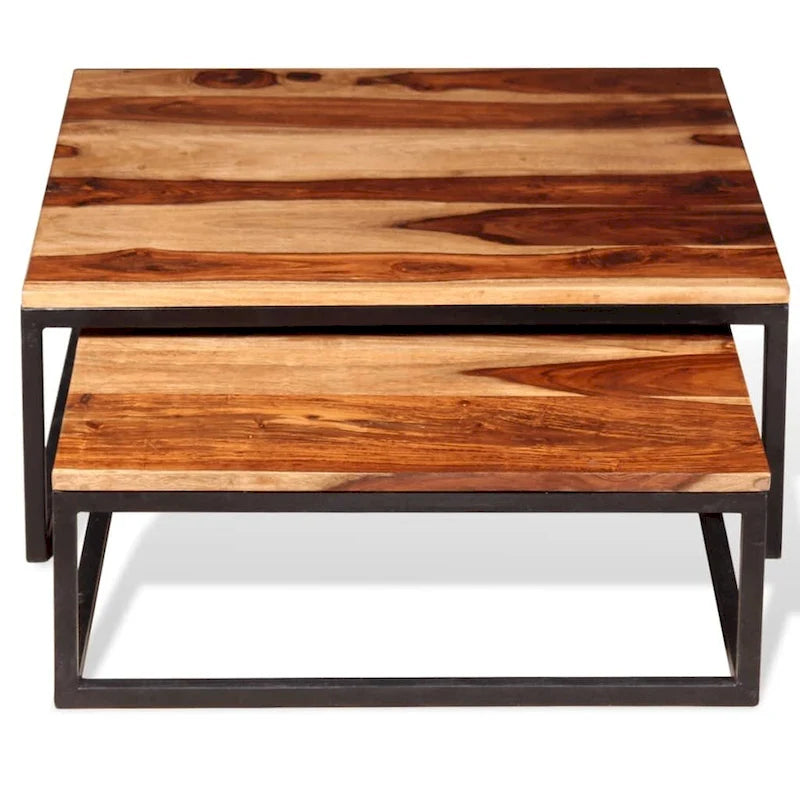 Table basse gigogne deux pièces en bois de Sesham massif