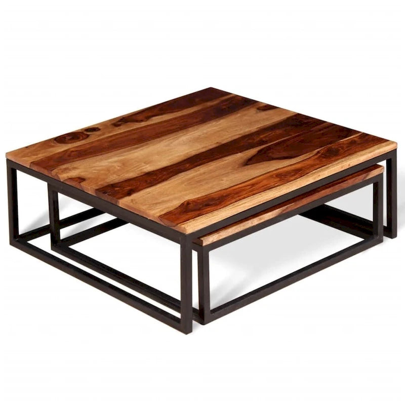 Table basse gigogne deux pièces en bois de Sesham massif