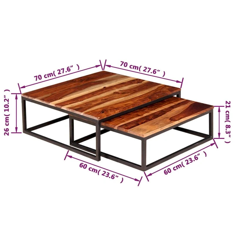 Table basse gigogne deux pièces en bois de Sesham massif