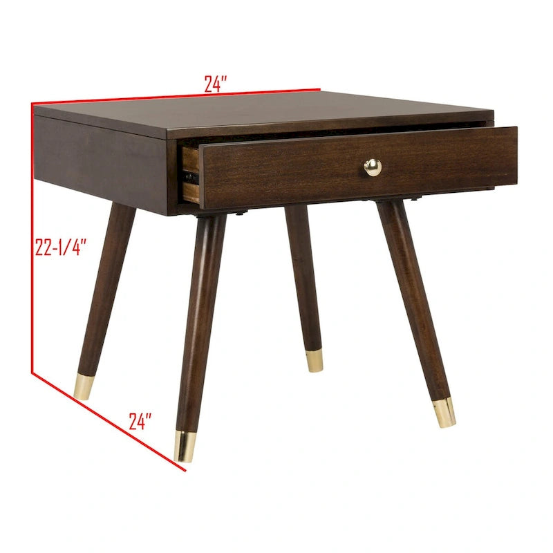 Table d'appoint Sunny Mid-Century avec embouts dorés - 24Lx24Px22H