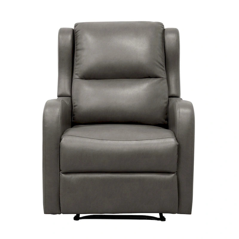 Fauteuil inclinable manuel de 38 pouces, cuir synthétique gris rembourré, bois massif