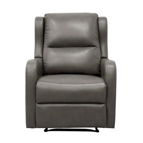 Fauteuil inclinable manuel de 38 pouces, cuir synthétique gris rembourré, bois massif