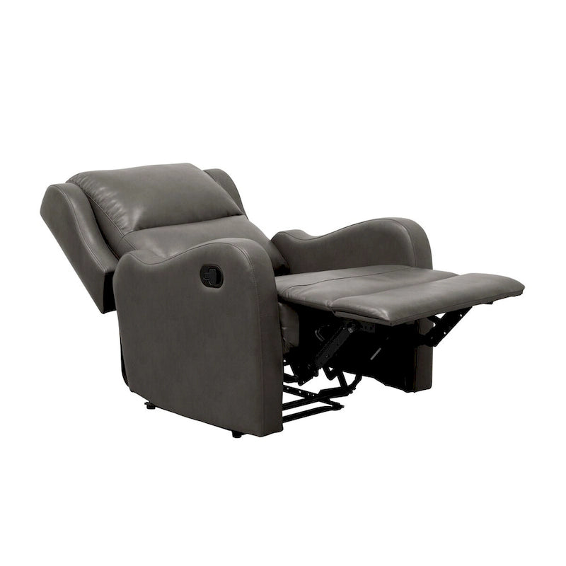 Fauteuil inclinable manuel de 38 pouces, cuir synthétique gris rembourré, bois massif