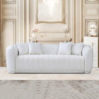 Canapé Bouclé Blanc de Luxe Moderne Milieu de Siècle à Dossier Fixe